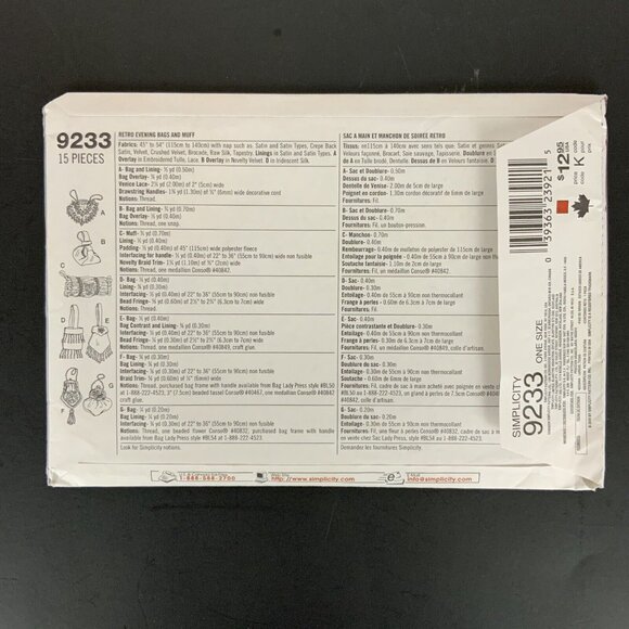 Simplicity Retro Costume Collection 9233 Purses Evening Bag Sewing Pattern - Picture 2 of 3